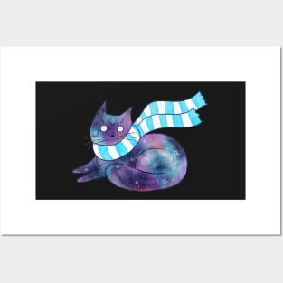 Galaxy Cat with Scarf Posters and Art